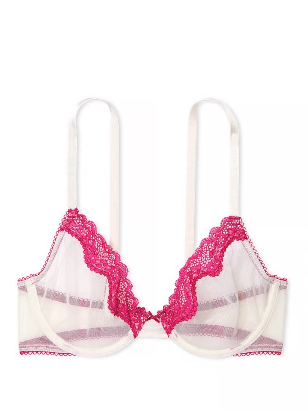 Victoria's Secret Tease Unlined Demi Bra - Hot Pink & White